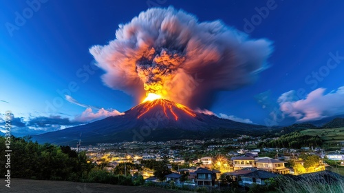 A dramatic time-lapse of a volcanic eruption, showcasing glowing lava and dynamic smoke plumes photo