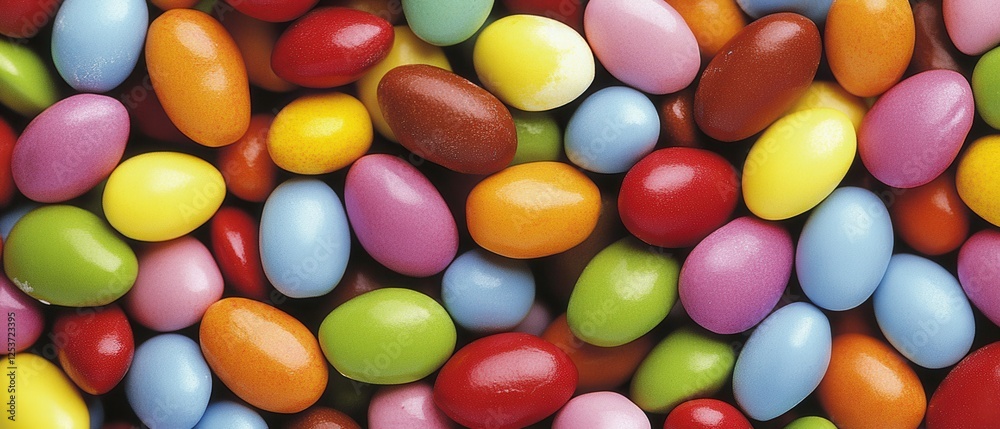 A vibrant close-up showcasing a diverse assortment of colorful candies, highlighting their various shapes and hues in a delightful arrangement. A vibrant close-up showcasing a diverse assortment of colorful candies, highlighting their various shapes and hues in a delightful arrangement.