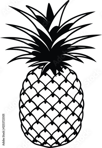 Pineapple vector art with a white background. Pineapple tropical fruit. Vector illustration, isolated on white background 