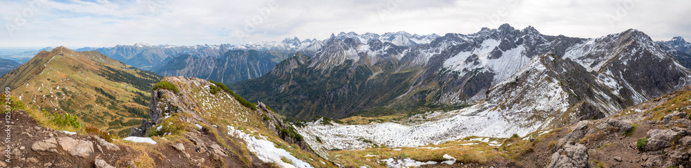 panoramic view from Kanzelwand summit to allgau alps with rests of snow panoramic view from Kanzelwand summit to allgau alps with rests of snow