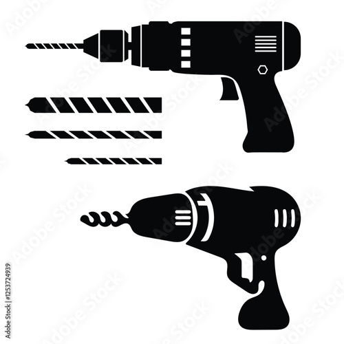 Vector Illustration of Various Electric Drill Types