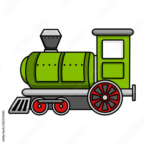 Locomotiva treno a vapore verde. Disegno simpatico stile fumetto. Vettoriale editabile