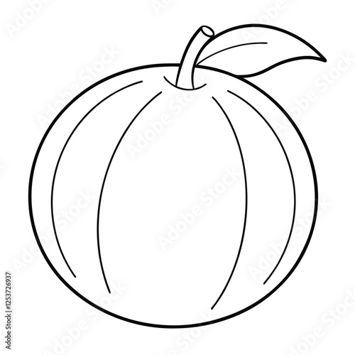 Peach Line Art Vector – Minimal Fruit Outline with Leaf Illustration