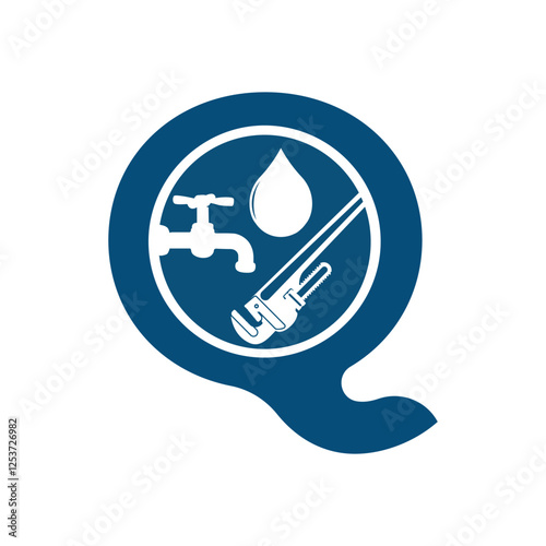 Letter Q logo, Q logo, AI logo set, Professional plumbing logo design, clean and modern. Ideal for plumbing services, water repair, pipe fitting, maintenance, and home service branding.
