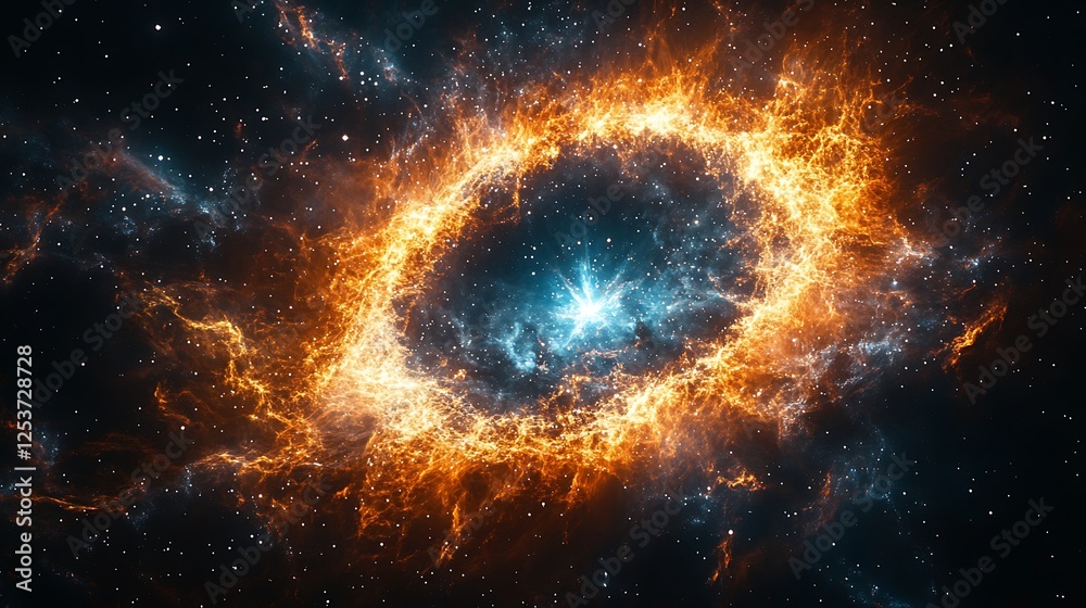 Stunning cosmic nebula with vibrant orange and blue hues, showcasing stellar formation in space Stunning cosmic nebula with vibrant orange and blue hues, showcasing stellar formation in space