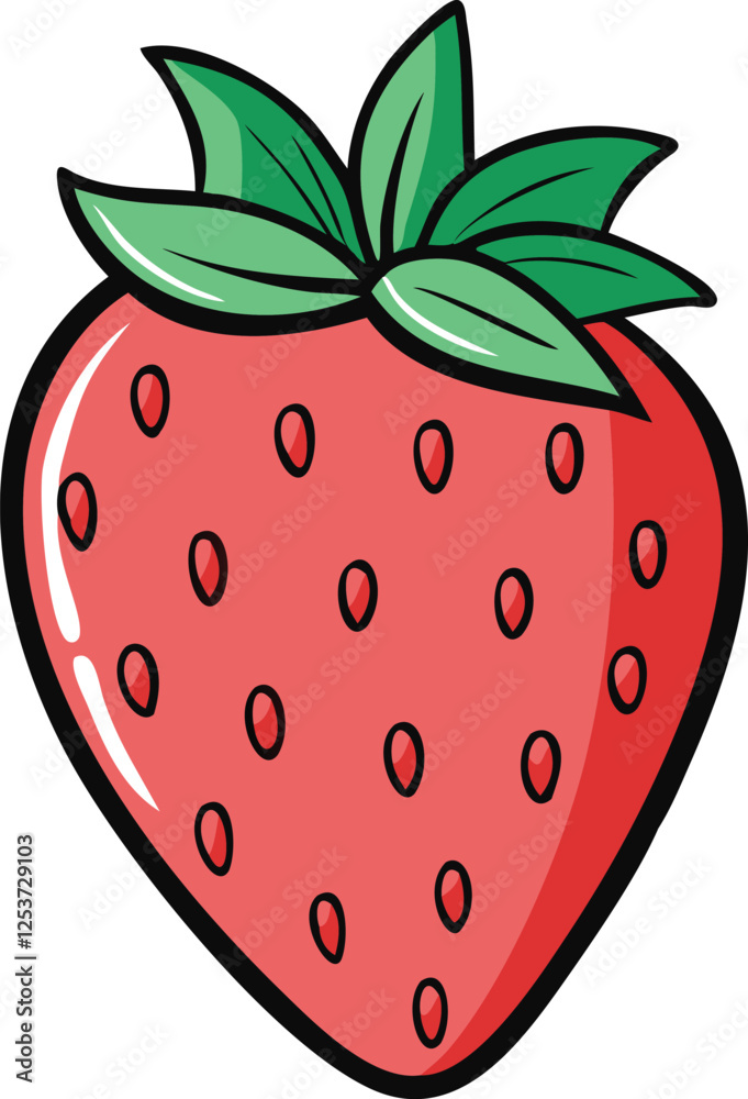 Obraz premium Strawberry hand-drawn colored flat vector illustration isolated on white. Strawberry vector art with a white background