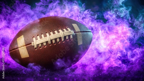 American football in purple flames, dramatic background