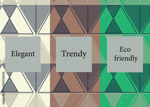 Geometric patterns featuring repeated triangular shapes  The patterns utilize thin black lines to create an intricate, seamless design across the canvas, evoking a modern and stylish appearance.