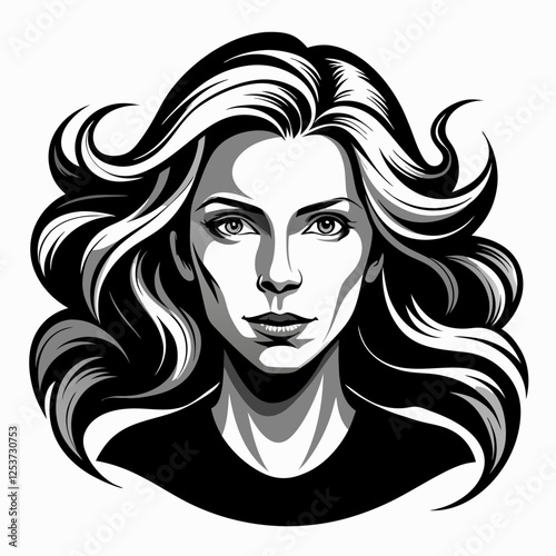 Stunning Black and White Portrait of a Woman with Long Flowing Hair
