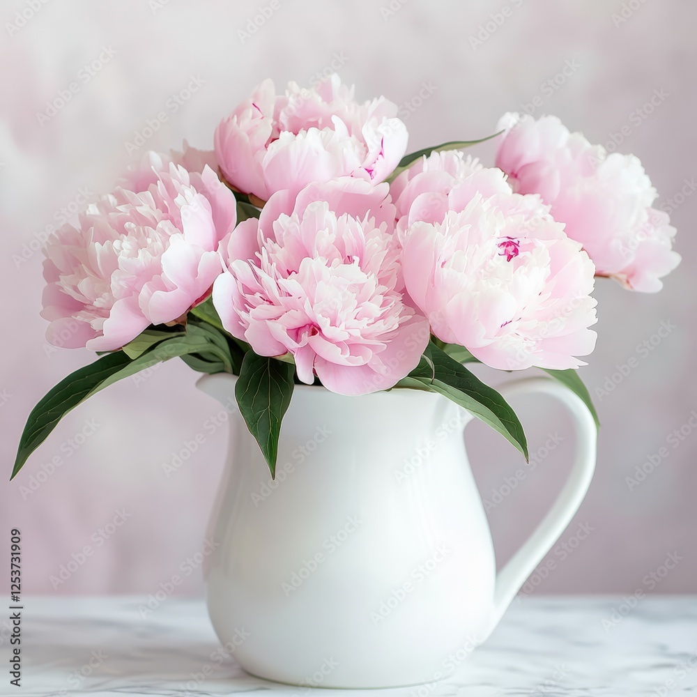 custom made wallpaper toronto digitalBeautiful pink peonies arranged in a white pitcher, showcasing elegance and charm, perfect for home decor, floral arrangement concept