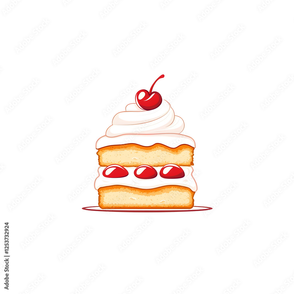 Delicious Layered Cake with Whipped Cream and Cherry on Top Delicious Layered Cake with Whipped Cream and Cherry on Top
