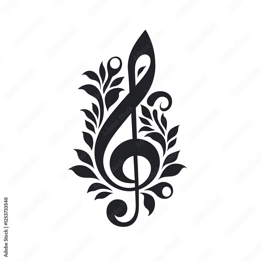 Elegant Music Note Surrounded by Decorative Leaves and Vines Design Elegant Music Note Surrounded by Decorative Leaves and Vines Design