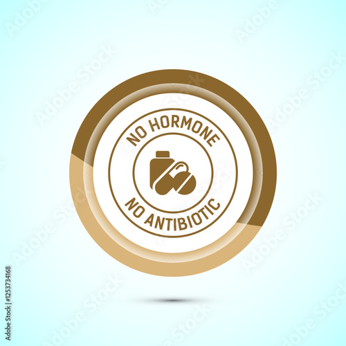 Antibiotic free icon design illustration, No antibiotic label. Organic, healthy, natural, Gold color button design