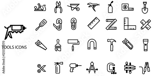 Tools simple concept 28 icons set. Building Tools editable stroke icon .Vector illustration.