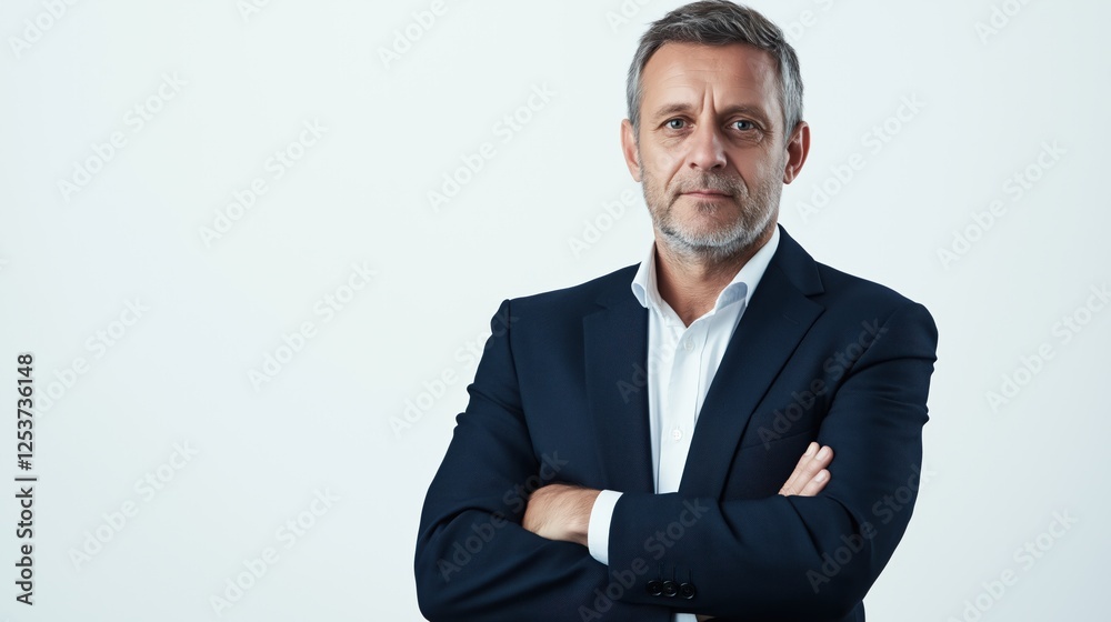 Mature Business Professional In Dark Suit Against White Background. ,keywords [ Mature Business Professional In Dark Suit Against White Background. ,keywords [