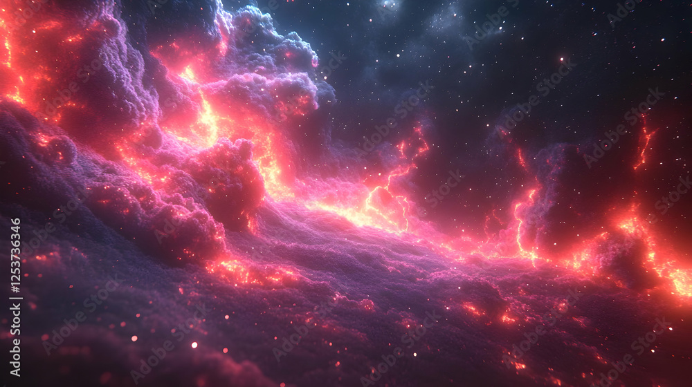 Fiery Cosmic Nebula with Red Pink and Purple Hues Fiery Cosmic Nebula with Red Pink and Purple Hues