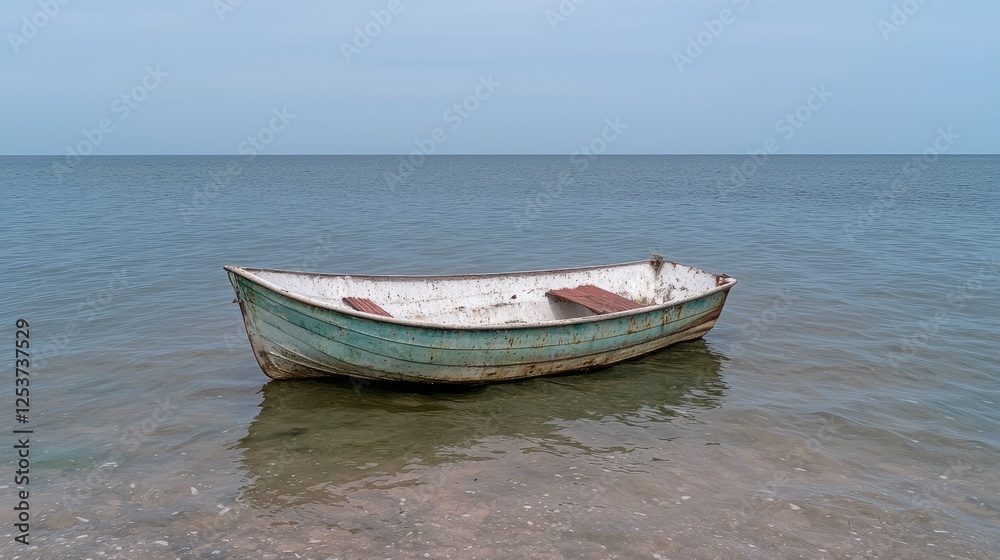 Fototapeta premium Old fishing boat on calm seashore
