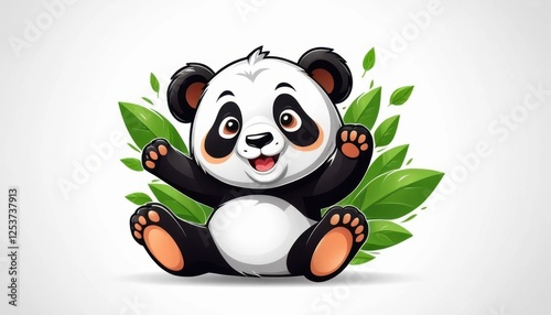 playful panda mascot logo with joyful illustration on a white background photo