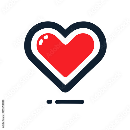 Minimalist modern heart icon with bold black outline and vibrant red center, symbolizing love, passion, and digital communication. Stylish vector-style heart emoji on neutral background