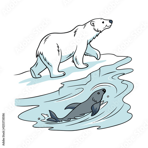 Marine mammals vector illustration. Underwater animal