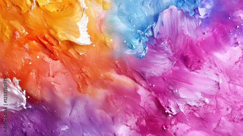 Obraz premium Vibrant abstract painting with colorful texture blending orange, blue, and pink hues