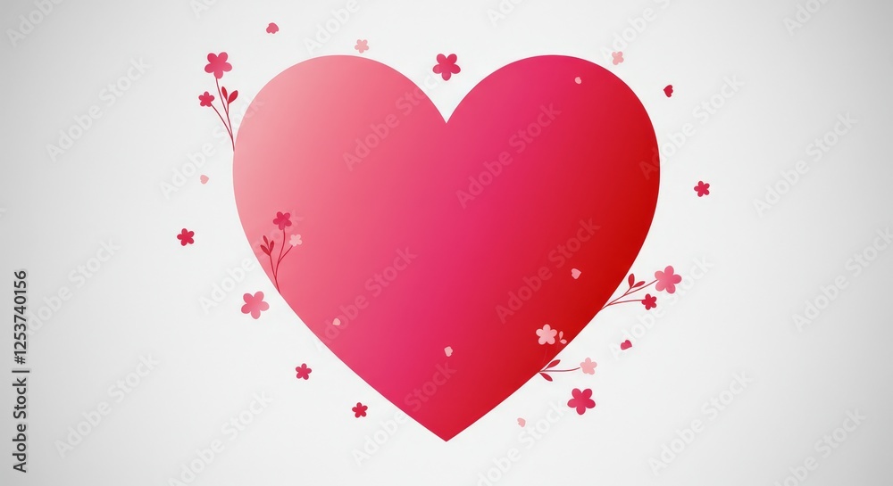 Pink Heart with Flowers - A gradient pink heart surrounded by small pink flowers on a light gray background. Perfect for Valentine's Day or romantic designs. Pink Heart with Flowers - A gradient pink heart surrounded by small pink flowers on a light gray background. Perfect for Valentine's Day or romantic designs.