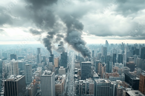 Wallpaper Mural Cityscape fire, smoke plume, aerial view, urban disaster, news Torontodigital.ca