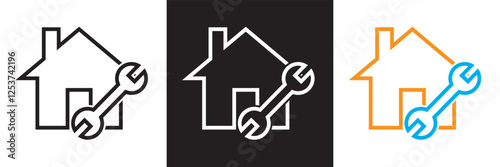 House renovation icon. simple update home with arrow design pictogram vector for app,  logo ,web webpage button UI interface element. isolated on white and black background. Vector illustration. 