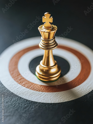Bullseye Target with Chess Piece Representing Strategic Thinking. Golden chess king on a target background for strategic concepts.