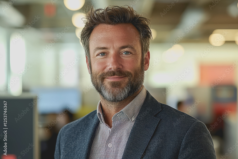 Obraz premium Man with a beard wearing a suit jacket standing confidently with arms crossed in a professional setting