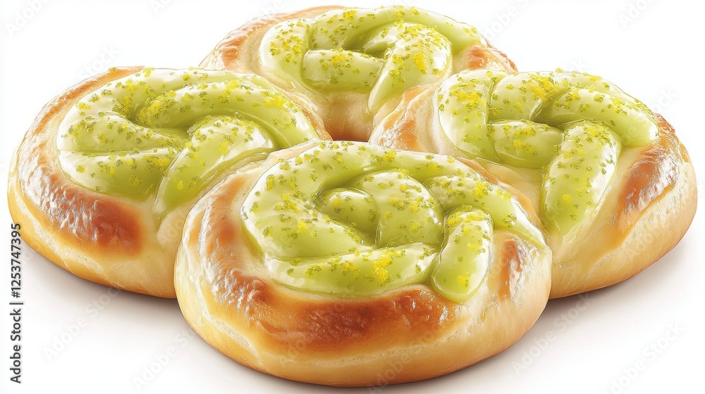 Freshly Baked Sweet Green-Apple Pastries Arranged in a Beautiful Circular Display Freshly Baked Sweet Green-Apple Pastries Arranged in a Beautiful Circular Display