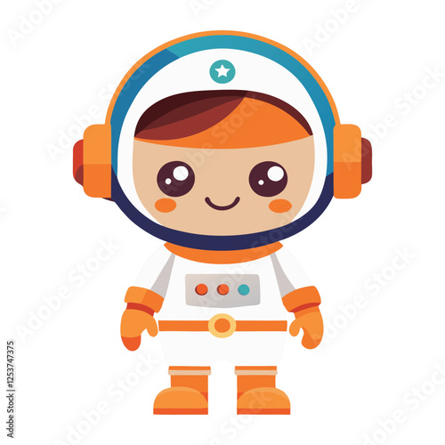 Cute Cartoon Astronaut Boy Vector – Orange and White Space Suit Character with Star Helmet