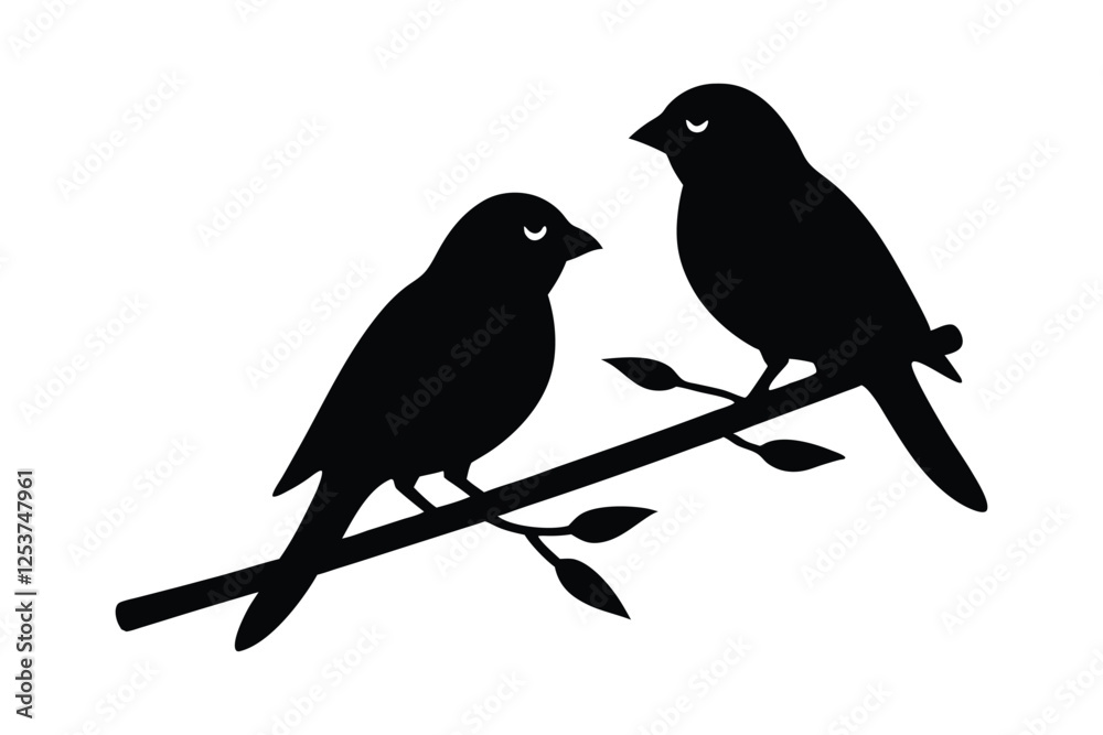 Two Birds Sitting on a Branch Vector Illustration Elegant Nature Inspired Artwork Two Birds Sitting on a Branch Vector Illustration Elegant Nature Inspired Artwork