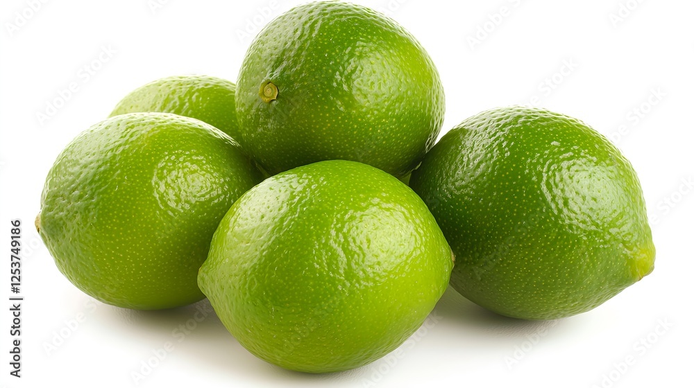 Fresh Green Limes Piled Together on a White Background Fresh Green Limes Piled Together on a White Background