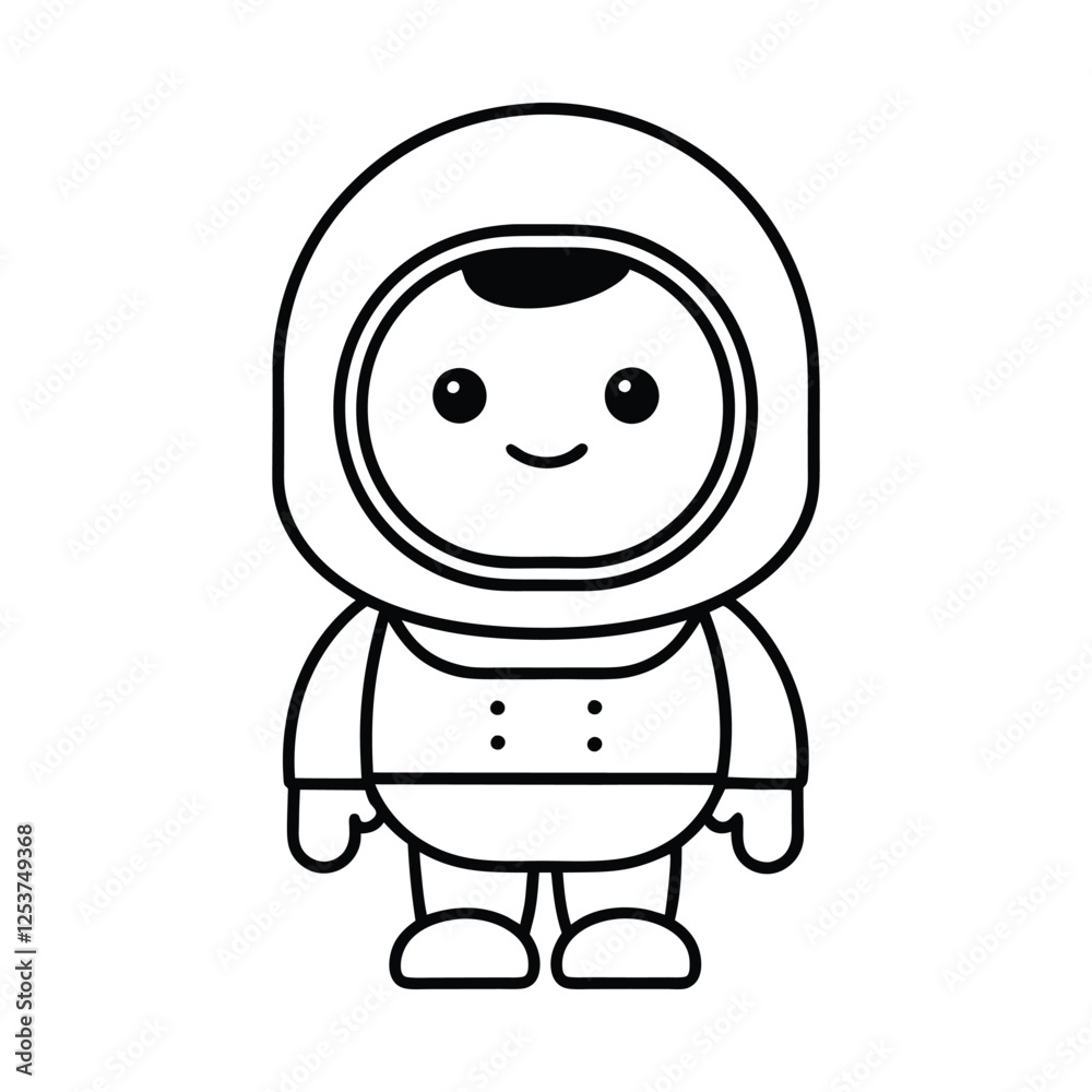 Simple Line Art Astronaut Character Vector – Cute Black and White Space Kid Illustration Simple Line Art Astronaut Character Vector – Cute Black and White Space Kid Illustration
