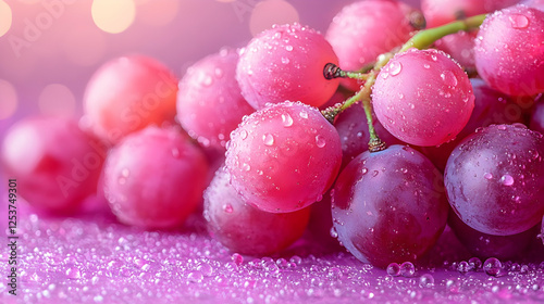 Wallpaper Mural Pink Grapes with Water Droplets on Purple Background Torontodigital.ca