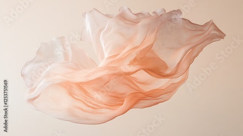 Peach fabric flows, beige background, elegance