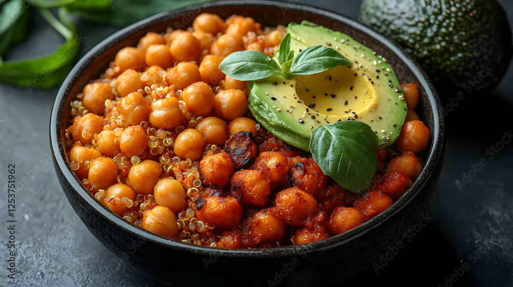 Roasted Chickpeas Quinoa Avocado Bowl with Basil Roasted Chickpeas Quinoa Avocado Bowl with Basil