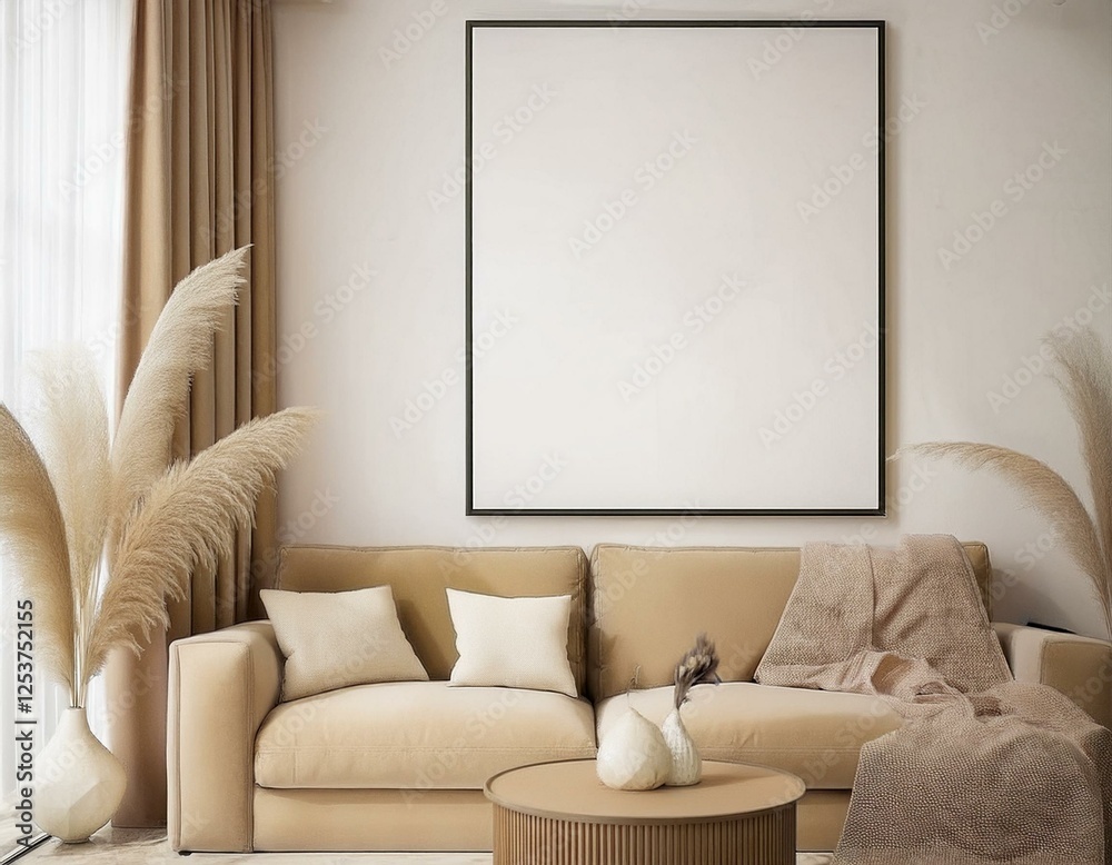 Frame mockup, ISO A paper size. Living room wall poster mockup. Interior mockup with house background. Modern interior design. 3D render Frame mockup, ISO A paper size. Living room wall poster mockup. Interior mockup with house background. Modern interior design. 3D render