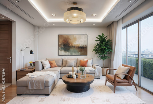 Modern Cozy Living Room with Elegant Decor and Natural Light