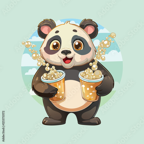 panda holding multiple bubble tea cups