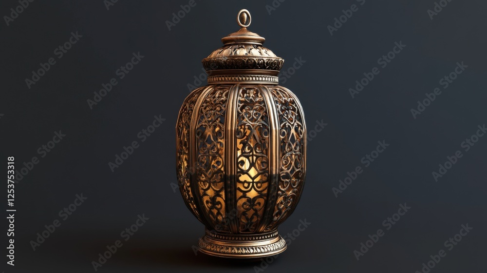 Ornate Golden Lantern Illuminates Dark Background Ornate Golden Lantern Illuminates Dark Background