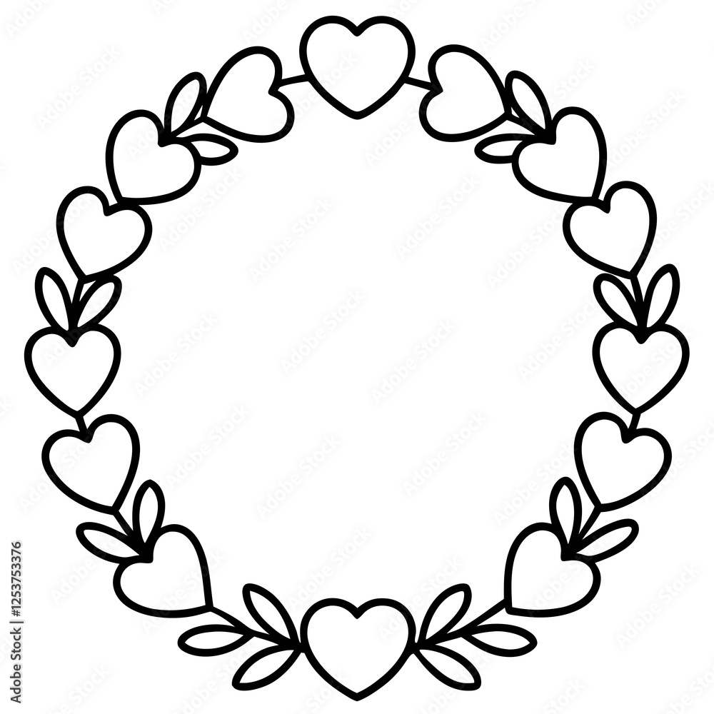 Fototapeta premium Minimalist Heart Wreath Line Art