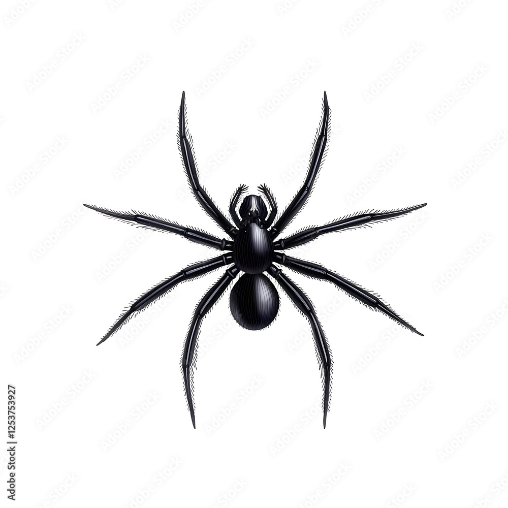 Realistic Black Spider Illustration on a White Background Realistic Black Spider Illustration on a White Background
