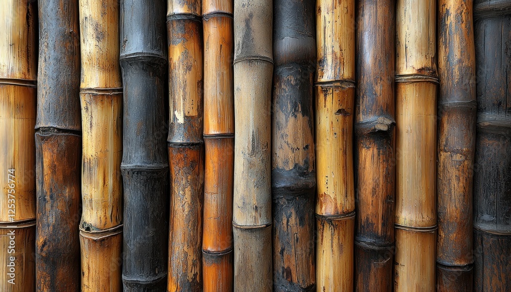 Close-up of varied bamboo stalks, textured background, suitable for design or wallpaper Close-up of varied bamboo stalks, textured background, suitable for design or wallpaper
