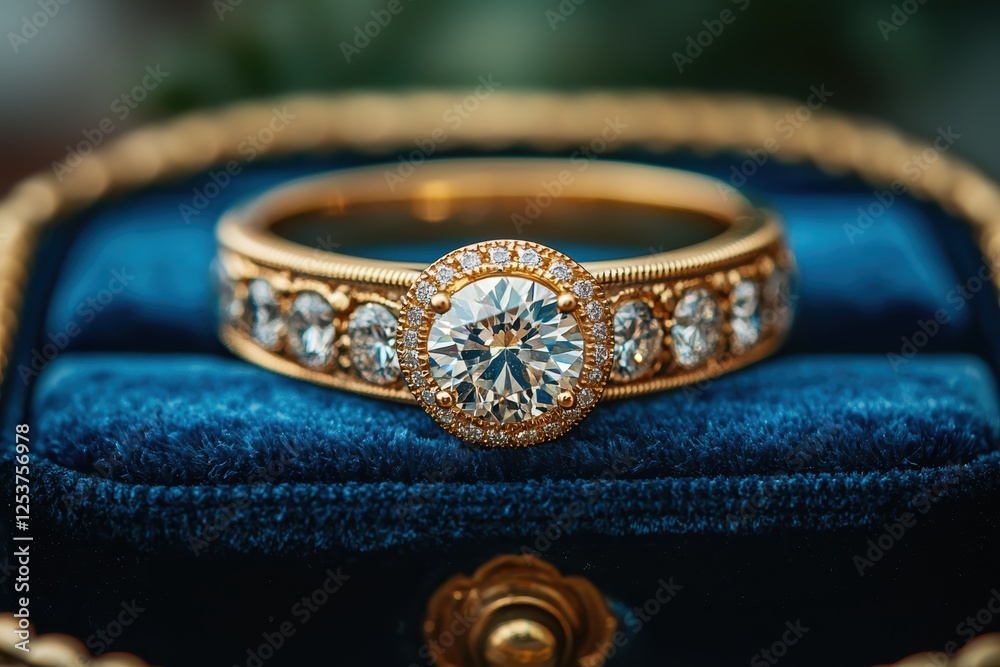 Elegant gold wedding ring close-up jewelry box high fidelity romantic setting intimate angle commitment symbol