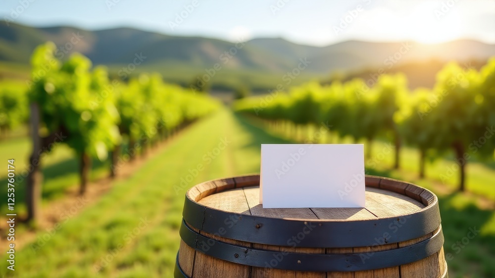 Wedding Place Card Mockup, Vineyard view place card on barrel clear rustic elegance Wedding Place Card Mockup, Vineyard view place card on barrel clear rustic elegance
