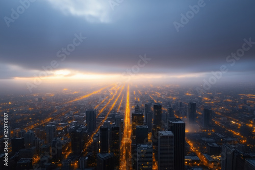 Wallpaper Mural City skyline at dusk under cloudy sky with city lights shimmering brightly Torontodigital.ca
