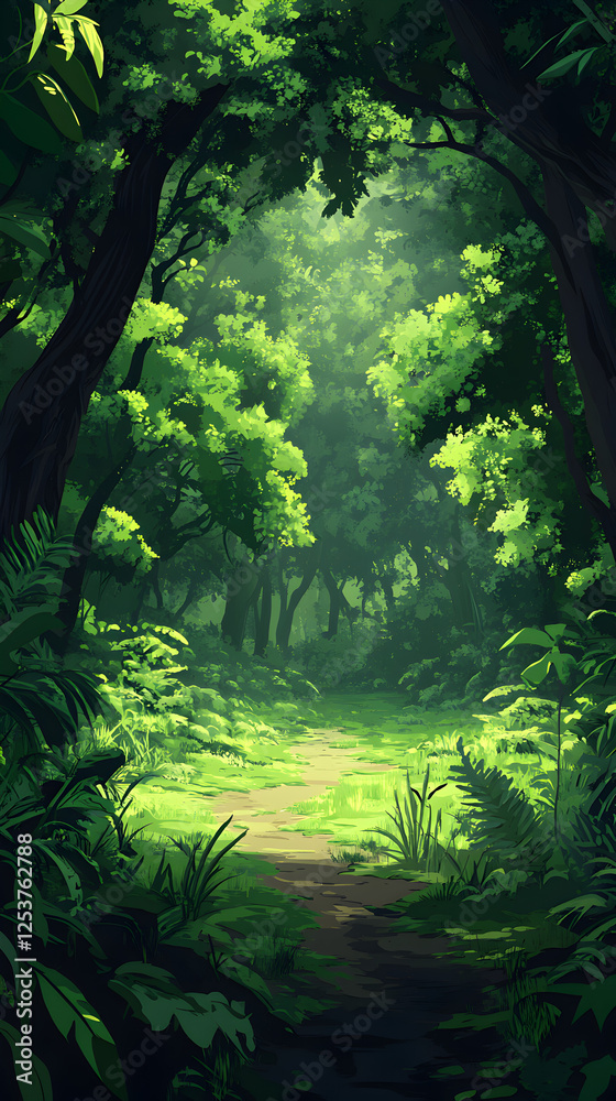 Obraz premium Explore Tranquil Forest Paths: Vibrant Greenery, Lush Trees, and Scenic Wilderness Adventures in Nature's Ecofriendly Ecosystem of Serene Light and Refreshing Folioage