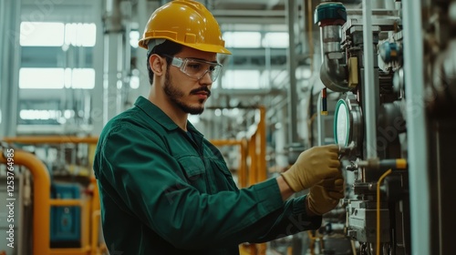 A technician using advanced sensors to monitor gas leaks in an industrial plant, futuristic safety technology